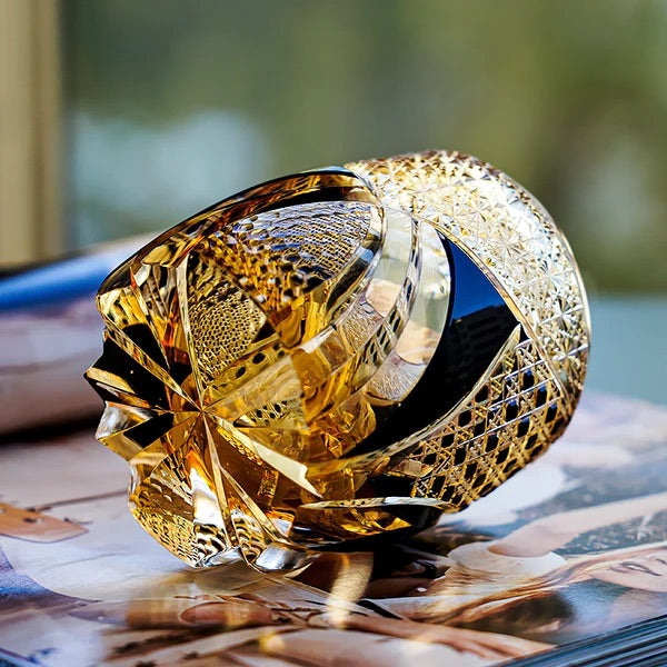 Imperial Dark Knight Edo Kiriko whisky glass on luxury bar