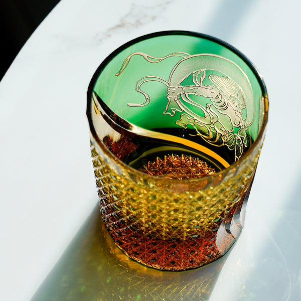 Kaori Edo Kiriko Fujin Wind God Crystal Whisky Glass