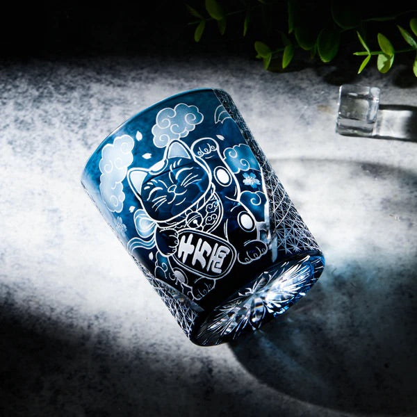 Kaori Edo Kiriko Maneki Neko Crystal Whisky Glass