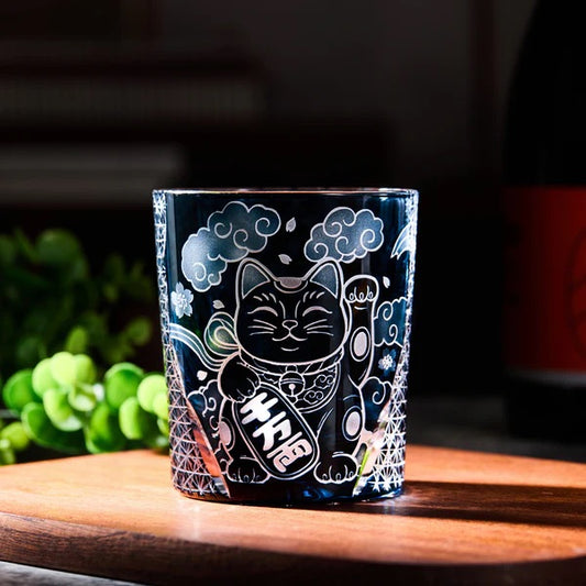 Kaori Edo Kiriko Maneki Neko Crystal Whisky Glass