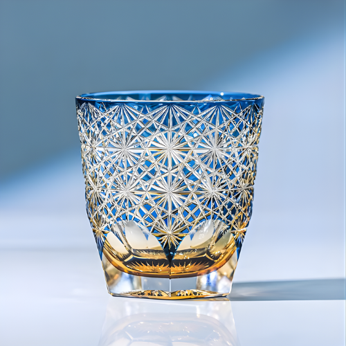 Edo Kiriko Blue Daisy Crystal Whiskey Glass